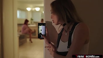 Busty trans stepmom Foxxy catches her stepdaughter taking pics of her.The big tits shemale lets her suck her boobs and cock.Then the tgirl fucks her